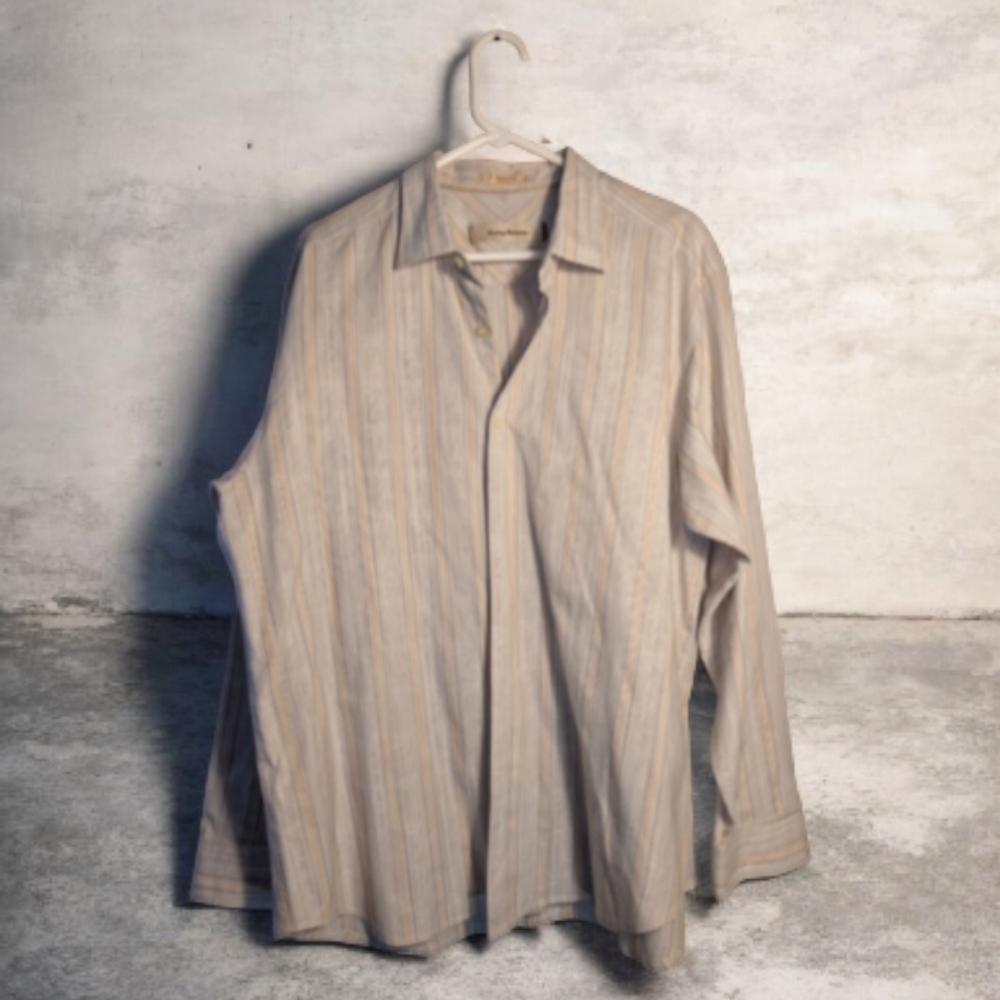 Tommy Bahama Mens White Orange Striped Button Down Shirt XL